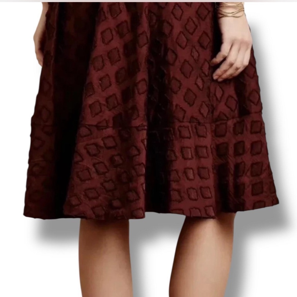 MAEVE Anthropologie Chocolate Brown Appliqué Embroidered Boho Midi Skirt 4 - Picture 2 of 8